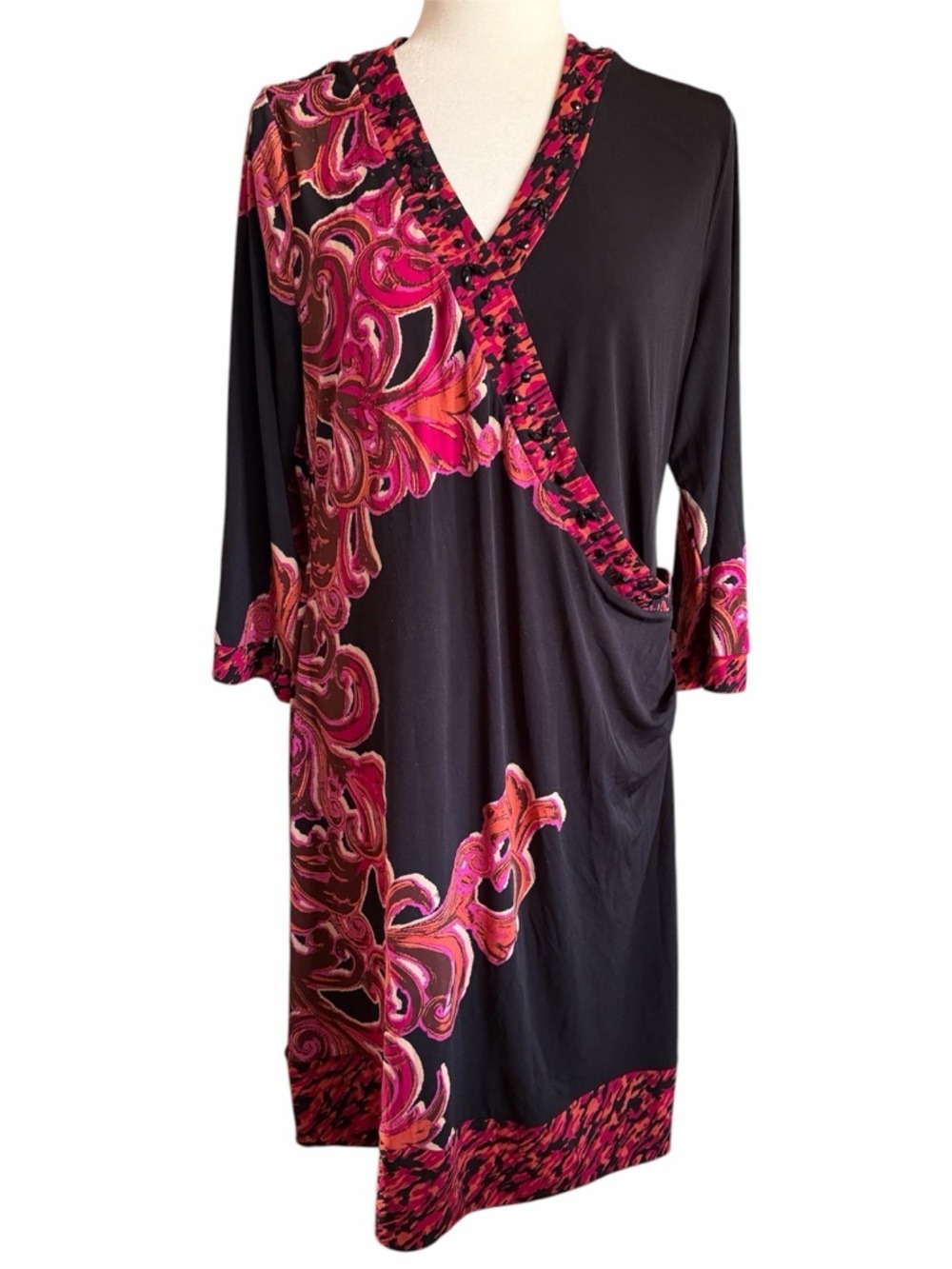 Alfani Black Dress with Pink & Orange Swirl Print